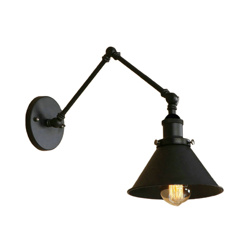 Frendorf | Metalen Swing Arm Wandlamp Industrieel 1 Lamp Studie Kamer Wand Sconces met Tapse Schaduw in Zwart