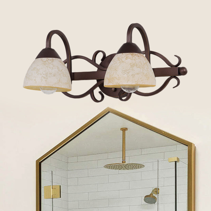 Frendorf | Braune Schüssel Wandlampe Antique Beige Glas 2/3/4 Glühbirnen Badezimmer Wand Sconce Beleuchtung Gerät mit geschwungenem Arm