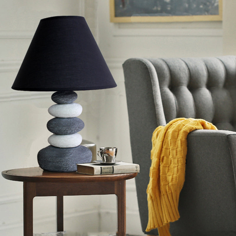 Weiß/Schwarz Fass Tischlampe Antike Stoff 1 Glühbirne Wohnzimmer Nachttischbeleuchtung mit Keramikbasis