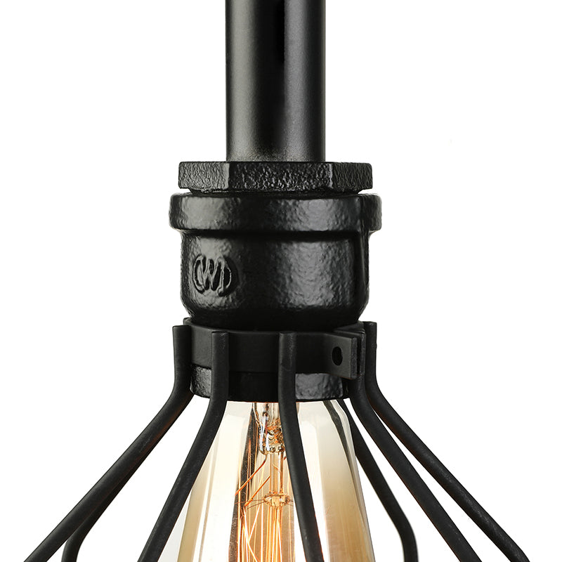 Frendorf | Metalen Kooi Schaduw Wandlamp Fixture Industrieel 2 Lampen Woonkamer Wandverlichting met Gauge en Pijp in Zwart