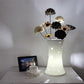 5.5"/7" W Keramisch Weiß Nachttisch Lampenvase LED Pastoral Nachttischlampe mit Trockenblumen Dekor