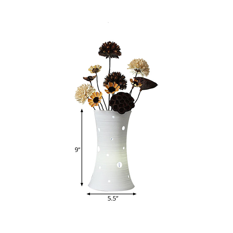 5.5"/7" W Keramisch Weiß Nachttisch Lampenvase LED Pastoral Nachttischlampe mit Trockenblumen Dekor