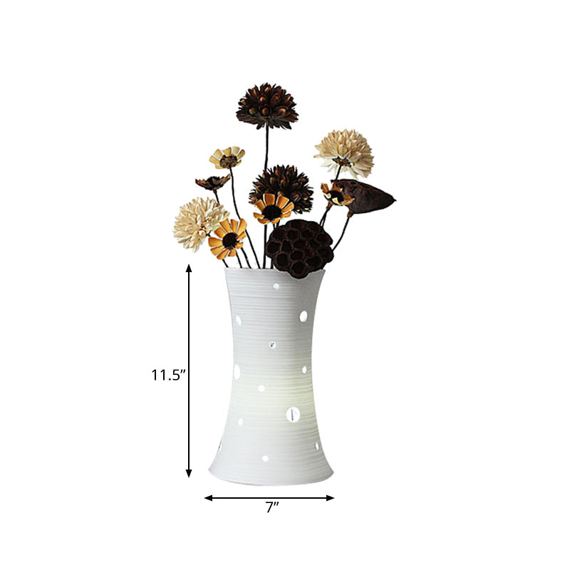 5.5"/7" W Keramisch Weiß Nachttisch Lampenvase LED Pastoral Nachttischlampe mit Trockenblumen Dekor