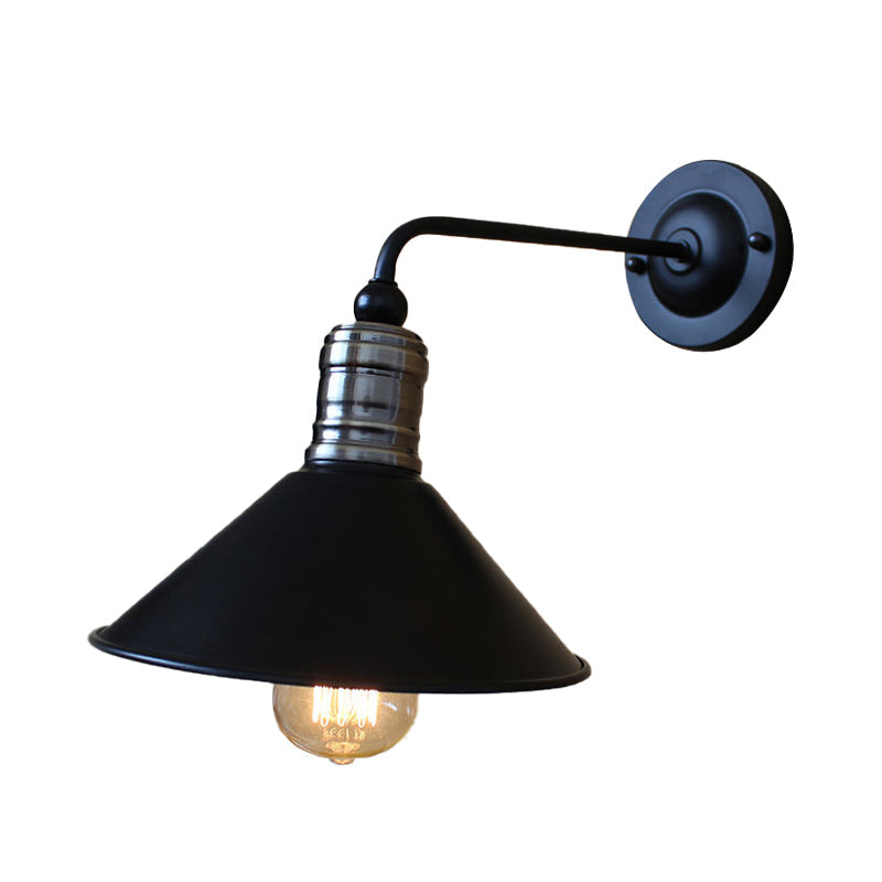 Frendorf | Metallische konische Wandbeleuchtung im Vintage-Stil 1 Glühbirne Schlafzimmer Wand-Wandleuchte mit gekrümmtem Arm in Schwarz