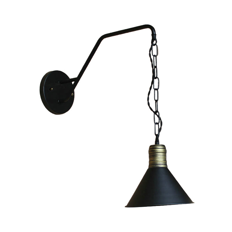 Schwarze konische Wandbeleuchtung Industrielles Retro-Eisen 1 Licht Esszimmer Wandleuchte mit Kette