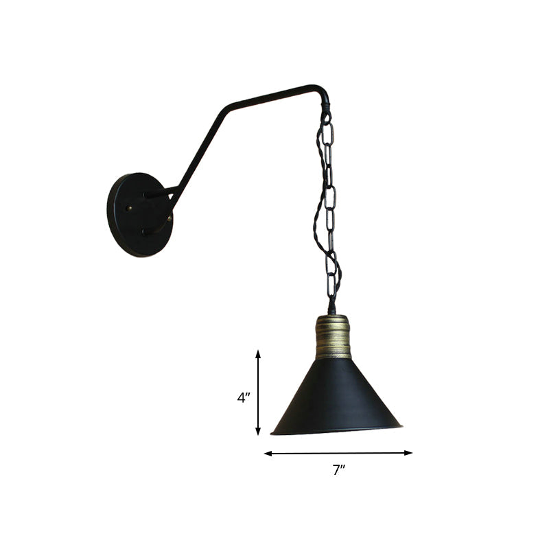 Schwarze konische Wandbeleuchtung Industrielles Retro-Eisen 1 Licht Esszimmer Wandleuchte mit Kette