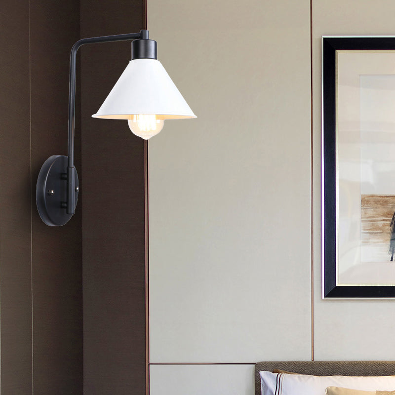 Frendorf | Weiße konische Wandleuchte Vintage Retro Metallic 1 Glühlampe Studienraum Wandmontage Licht mit Winkelarm