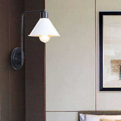 Frendorf | Weiße konische Wandleuchte Vintage Retro Metallic 1 Glühlampe Studienraum Wandmontage Licht mit Winkelarm