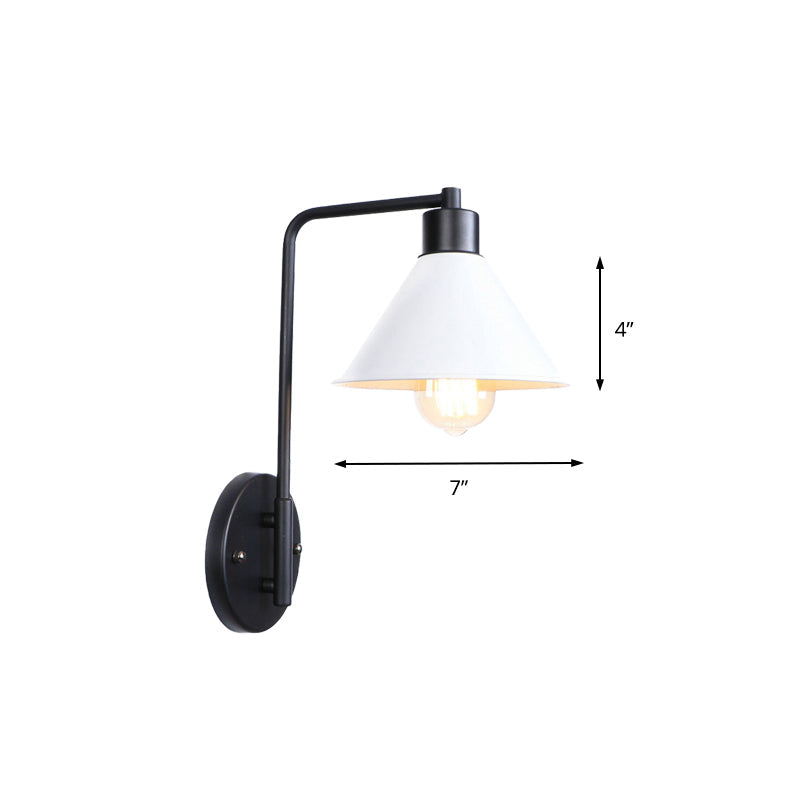Frendorf | Weiße konische Wandleuchte Vintage Retro Metallic 1 Glühlampe Studienraum Wandmontage Licht mit Winkelarm