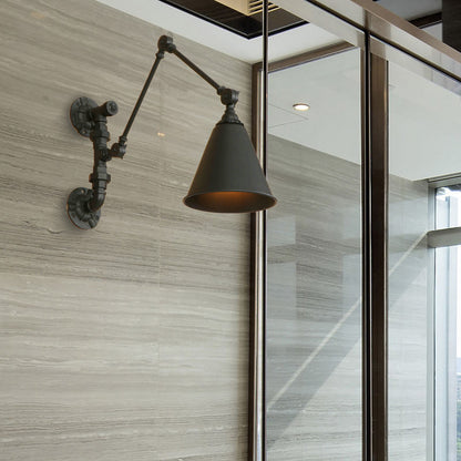 Frendorf | 1 Glühbirne Schwenkarm Wandlampe Beleuchtung Industrie Schwarz Metall Wandmontage Licht mit Kegelshade