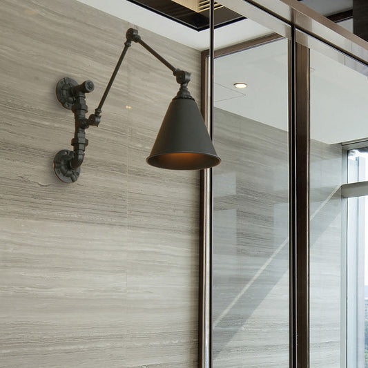 Frendorf | 1 Glühbirne Schwenkarm Wandlampe Beleuchtung Industrie Schwarz Metall Wandmontage Licht mit Kegelshade