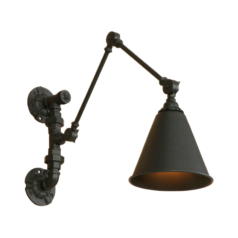 Frendorf | 1 Glühbirne Schwenkarm Wandlampe Beleuchtung Industrie Schwarz Metall Wandmontage Licht mit Kegelshade