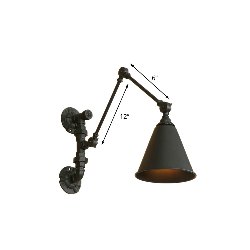 Frendorf | 1 Glühbirne Schwenkarm Wandlampe Beleuchtung Industrie Schwarz Metall Wandmontage Licht mit Kegelshade