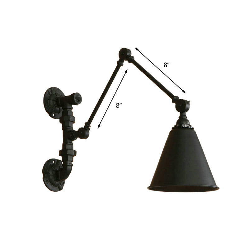 Frendorf | 1 Glühbirne Schwenkarm Wandlampe Beleuchtung Industrie Schwarz Metall Wandmontage Licht mit Kegelshade
