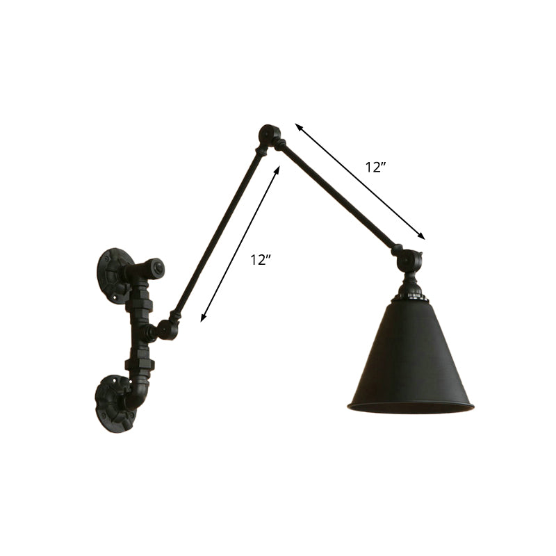 Frendorf | 1 Glühbirne Schwenkarm Wandlampe Beleuchtung Industrie Schwarz Metall Wandmontage Licht mit Kegelshade