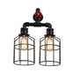 Frendorf | Doppelt Gekäfigte Eisen Wandlampe mit Ventilrad Industrielle 2 Lichter Flur Wandlicht Fixture in Schwarz