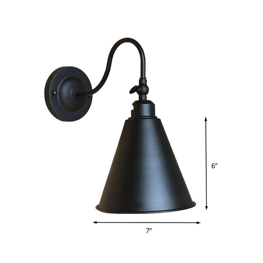 Frendorf | 1 Kopf Kegelförmige Wandbeleuchtung Industriell Schwarze Metall Wandleuchte mit Flexarm für Schlafzimmer