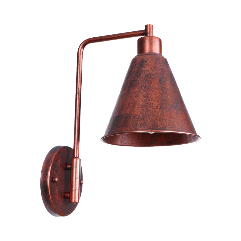 Frendorf | 1 Glühbirne Konische Wandlampe Vintage Stil Schwarz/Rost Eisen Wandmontierte Lampe mit Winkelarm für Bauernhaus