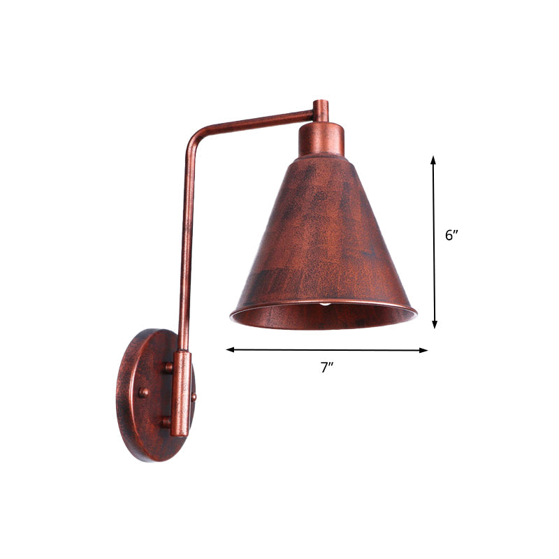 Frendorf | 1 Glühbirne Konische Wandlampe Vintage Stil Schwarz/Rost Eisen Wandmontierte Lampe mit Winkelarm für Bauernhaus