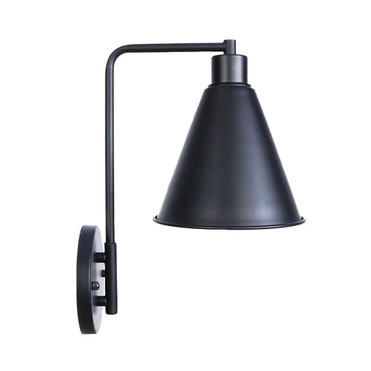 Frendorf | 1 Glühbirne Konische Wandlampe Vintage Stil Schwarz/Rost Eisen Wandmontierte Lampe mit Winkelarm für Bauernhaus