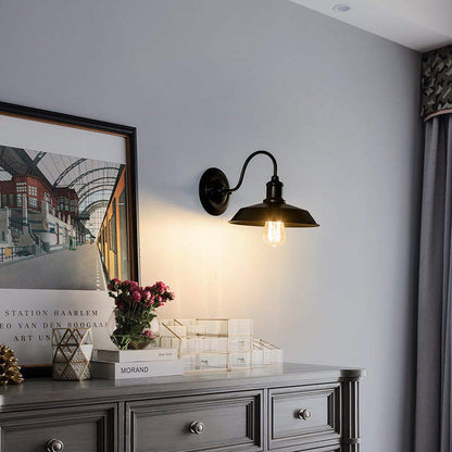 Frendorf | 1 Glühbirne Wandbeleuchtung mit Scheunenlampe Metall Vintage Stil Restaurant Wandleuchte Licht in Schwarz