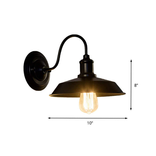 Frendorf | 1 Glühbirne Wandbeleuchtung mit Scheunenlampe Metall Vintage Stil Restaurant Wandleuchte Licht in Schwarz