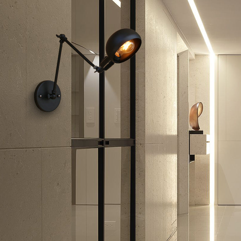 Frendorf | 1 Glühbirne Metall Wandbeleuchtung Industriell Schwarz Schwenkarm Studierzimmer Wandlampe Licht mit Schalen Shade