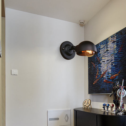Frendorf | 1 Kopf Wandmontage Licht Loft Stil Kuppel Schatten Metall Verstellbare Wandleuchte in Schwarz für Schlafzimmer