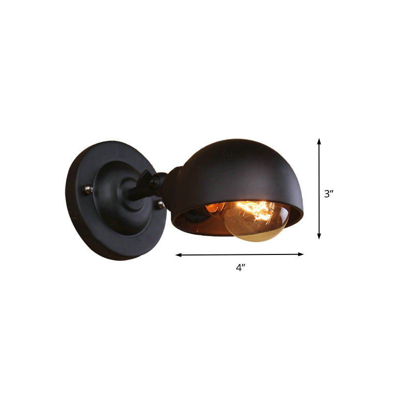Frendorf | 1 Kopf Wandmontage Licht Loft Stil Kuppel Schatten Metall Verstellbare Wandleuchte in Schwarz für Schlafzimmer