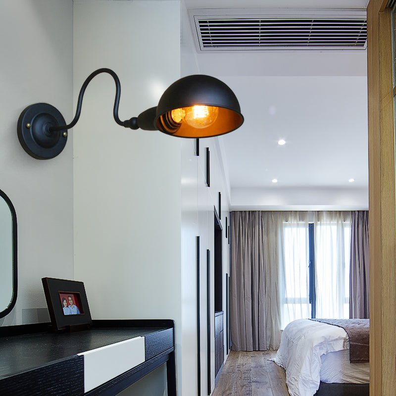 Frendorf | 1 Kopf Wandmontage Licht Loft Stil Kuppel Schatten Metall Verstellbare Wandleuchte in Schwarz für Schlafzimmer