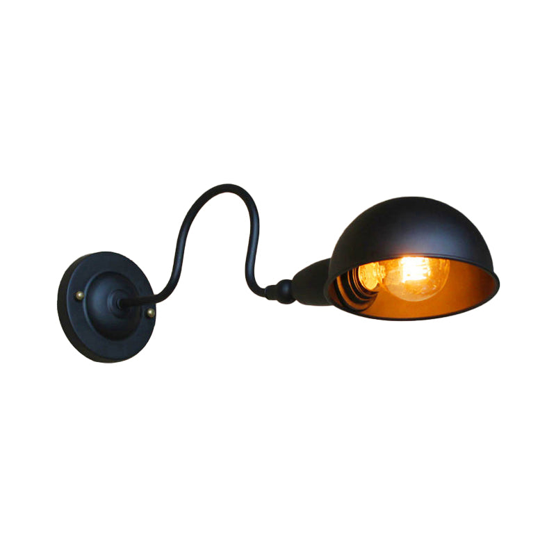 Frendorf | 1 Kopf Wandmontage Licht Loft Stil Kuppel Schatten Metall Verstellbare Wandleuchte in Schwarz für Schlafzimmer