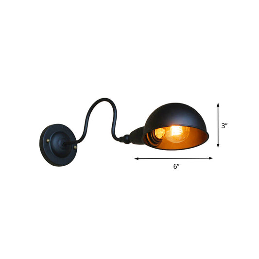 Frendorf | 1 Kopf Wandmontage Licht Loft Stil Kuppel Schatten Metall Verstellbare Wandleuchte in Schwarz für Schlafzimmer