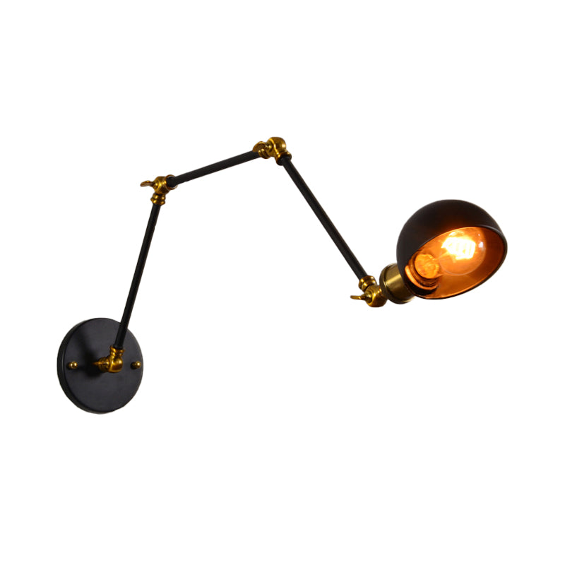 Frendorf | 1 Kopf Wandmontage Licht Loft Stil Kuppel Schatten Metall Verstellbare Wandleuchte in Schwarz für Schlafzimmer