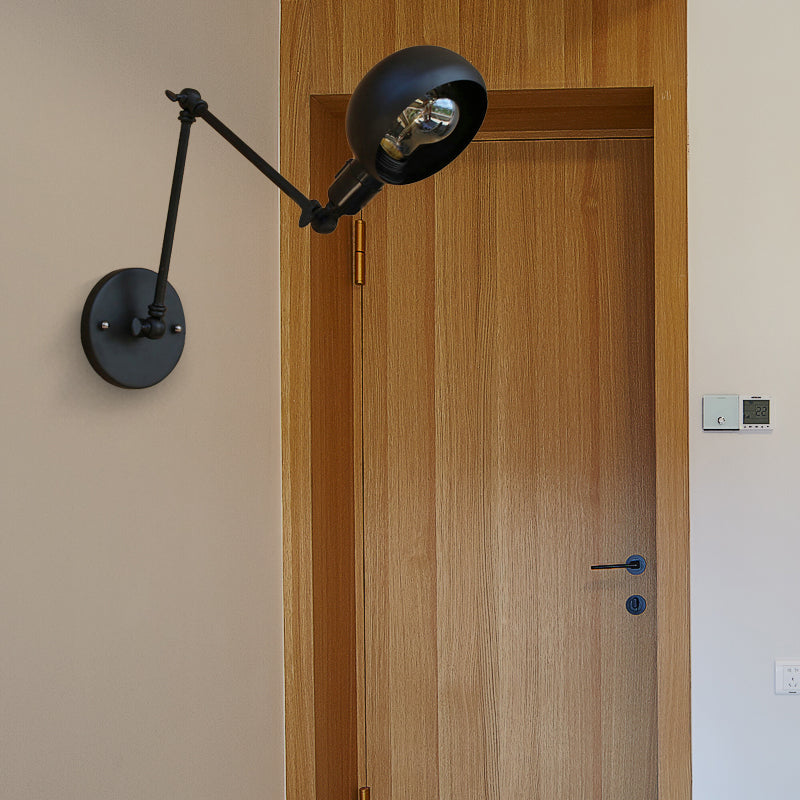Frendorf | 1 Kopf Wandmontage Licht Loft Stil Kuppel Schatten Metall Verstellbare Wandleuchte in Schwarz für Schlafzimmer