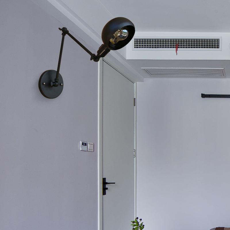 Frendorf | 1 Kopf Wandmontage Licht Loft Stil Kuppel Schatten Metall Verstellbare Wandleuchte in Schwarz für Schlafzimmer