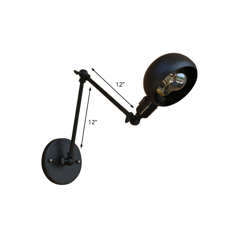 Frendorf | 1 Kopf Wandmontage Licht Loft Stil Kuppel Schatten Metall Verstellbare Wandleuchte in Schwarz für Schlafzimmer