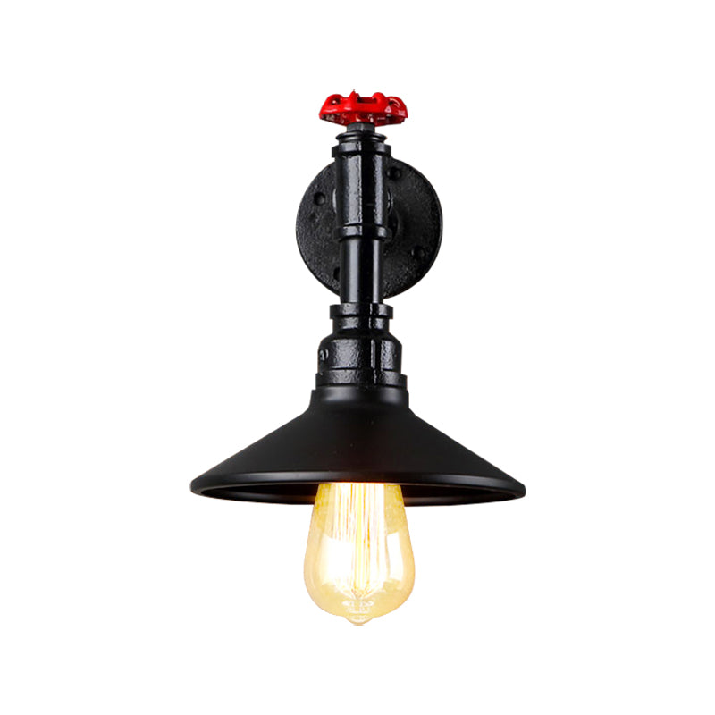 Frendorf | 1 Kopf Metall Wandmontage Licht Vintage Industriell Schwarz Kegelschirm Esszimmer Wandbeleuchtung mit Rohrleitungen