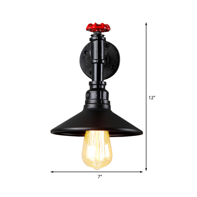Frendorf | 1 Kopf Metall Wandmontage Licht Vintage Industriell Schwarz Kegelschirm Esszimmer Wandbeleuchtung mit Rohrleitungen
