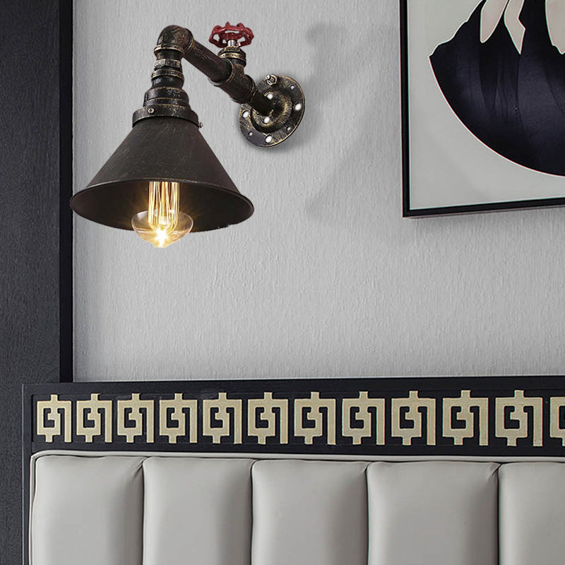 Frendorf | Alter Messing 1 Birnen Wandlampe Wandlicht Antik Stil Metall Kegel Schirm Wandbeleuchtung Fixture mit Ventildekoration