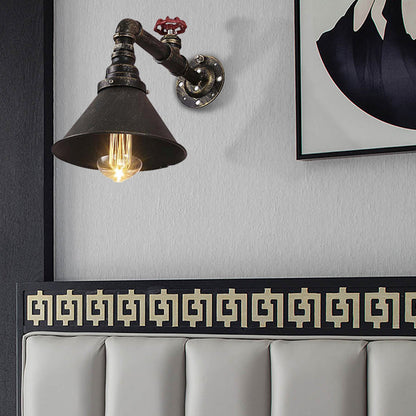 Frendorf | Alter Messing 1 Birnen Wandlampe Wandlicht Antik Stil Metall Kegel Schirm Wandbeleuchtung Fixture mit Ventildekoration