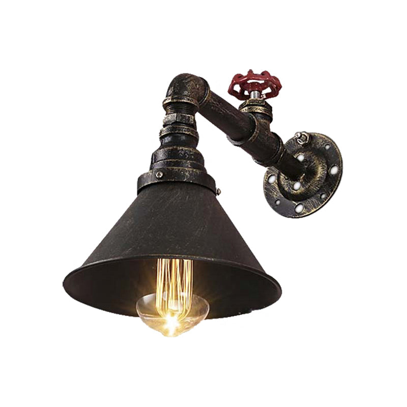 Frendorf | Alter Messing 1 Birnen Wandlampe Wandlicht Antik Stil Metall Kegel Schirm Wandbeleuchtung Fixture mit Ventildekoration