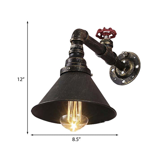Frendorf | Alter Messing 1 Birnen Wandlampe Wandlicht Antik Stil Metall Kegel Schirm Wandbeleuchtung Fixture mit Ventildekoration