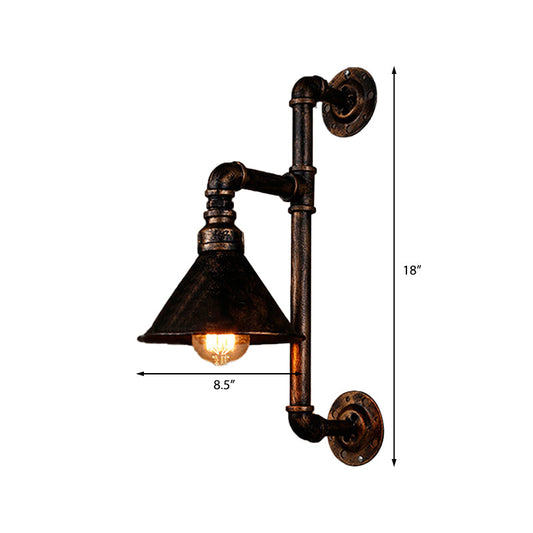 Frendorf | Dunkelrost konische Wandlampe Industriemetall 1 Licht Bauernhaus Wandlicht Leuchte mit Rohr