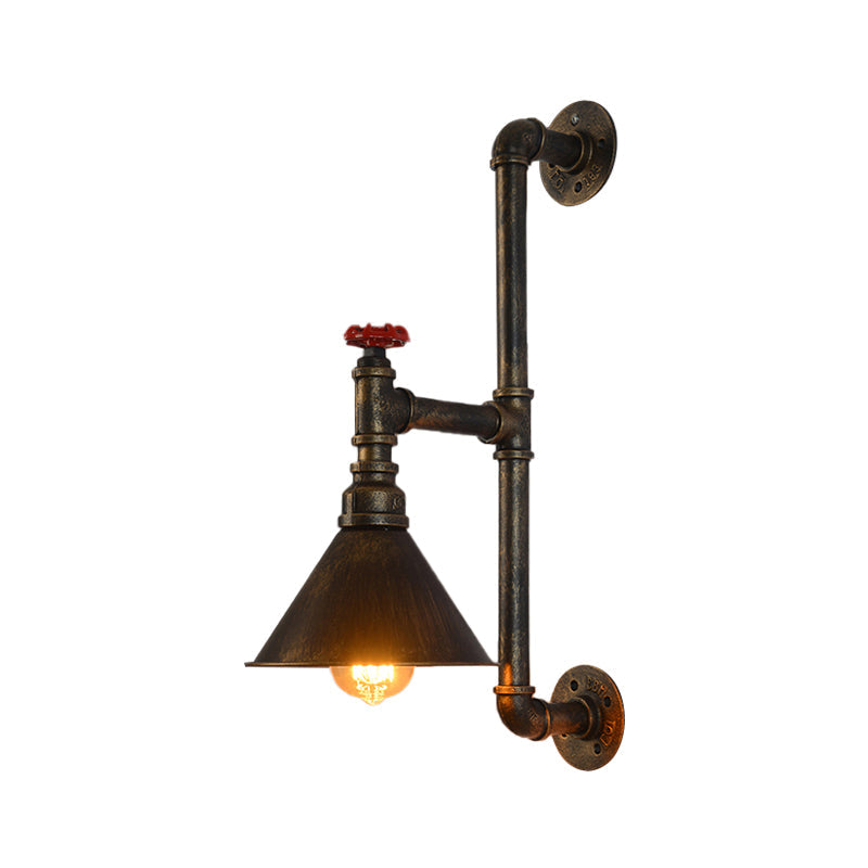 Frendorf | Industrielle Sanitärrohr Wandmontierte Lampe mit Ventil Dekoration 1 Licht Metall Wandbeleuchtung in Rost/Antikmessing