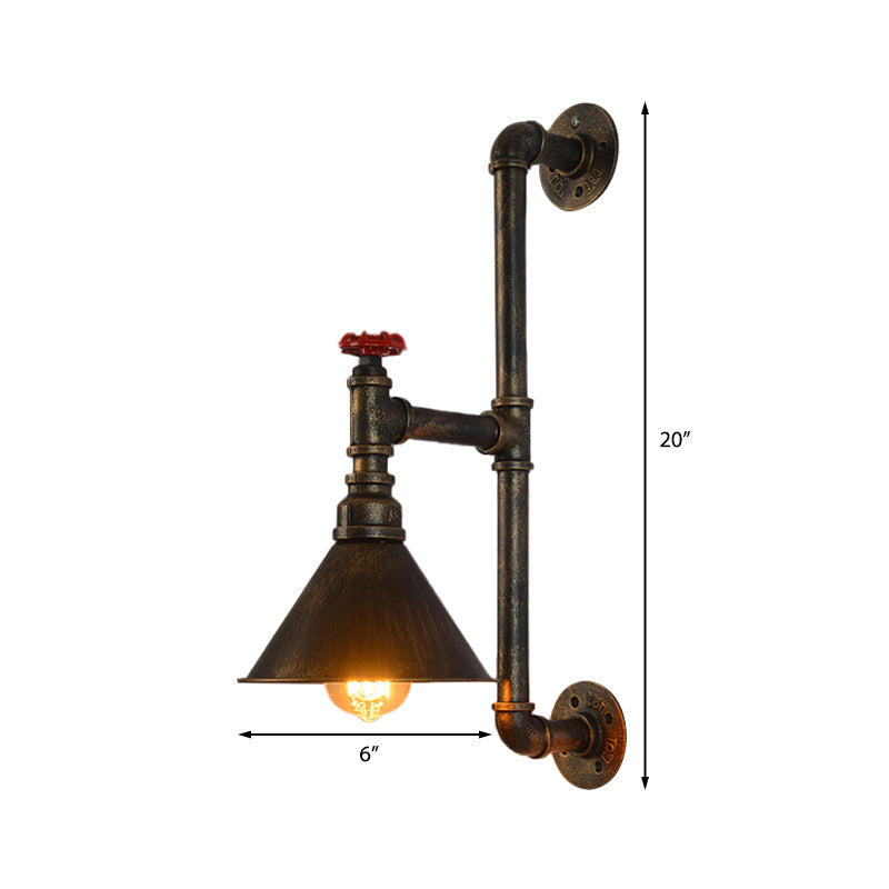 Frendorf | Industrielle Sanitärrohr Wandmontierte Lampe mit Ventil Dekoration 1 Licht Metall Wandbeleuchtung in Rost/Antikmessing