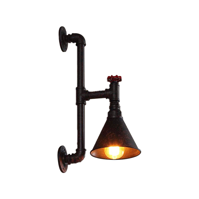 Frendorf | Industrielle Sanitärrohr Wandmontierte Lampe mit Ventil Dekoration 1 Licht Metall Wandbeleuchtung in Rost/Antikmessing