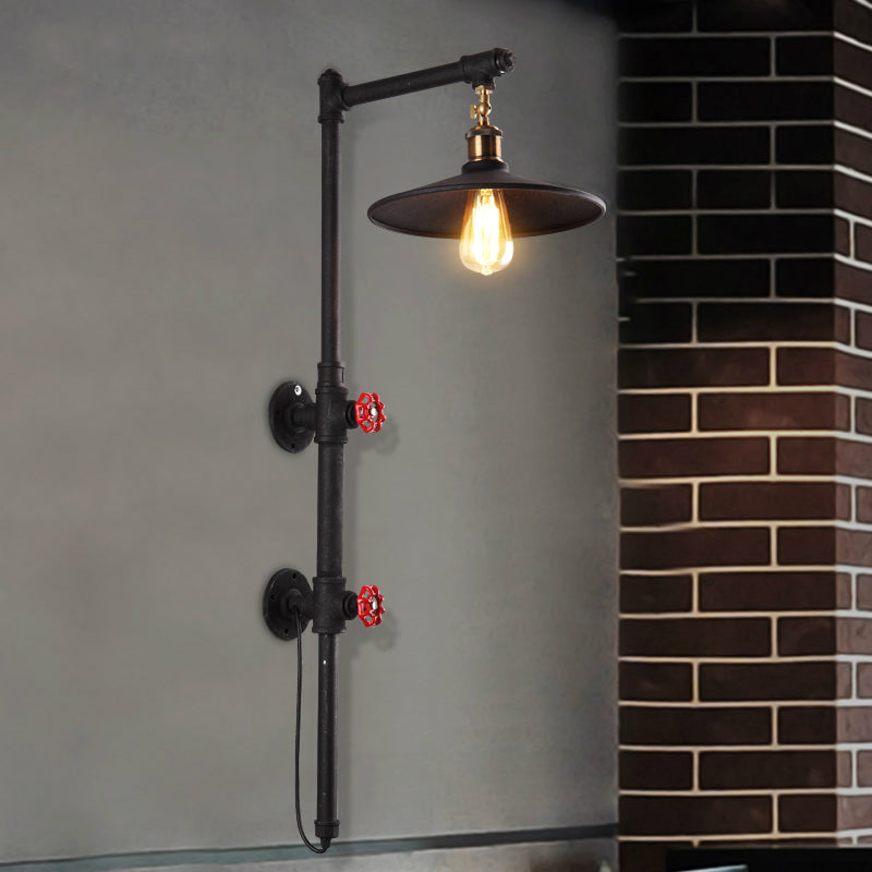 Frendorf | 1 Licht Flach Wand Sconce Beleuchtung mit Rohr und Winkelarm Industriestil Schwarze Metallische Wandlampe