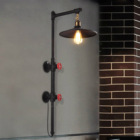 Frendorf | 1 Licht Flach Wand Sconce Beleuchtung mit Rohr und Winkelarm Industriestil Schwarze Metallische Wandlampe