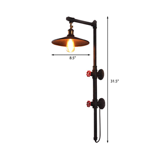 Frendorf | 1 Licht Flach Wand Sconce Beleuchtung mit Rohr und Winkelarm Industriestil Schwarze Metallische Wandlampe