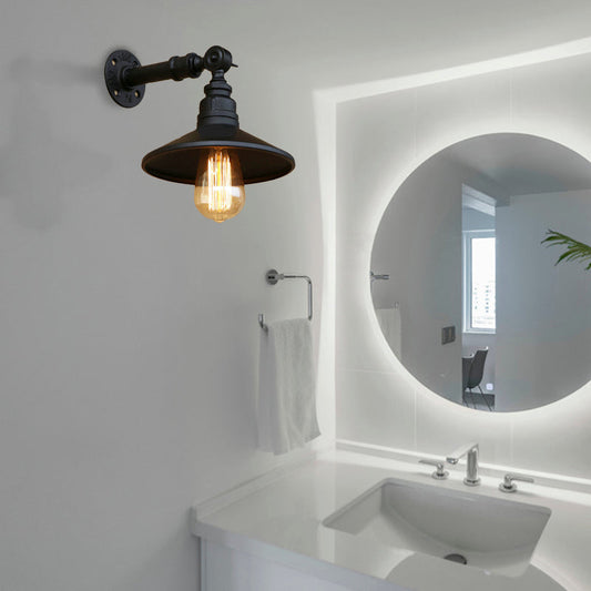 Frendorf | Schwarz/Alter Silber Kegel Wandlampe mit Rohr Industrie-Stil Metall 1 Licht Esszimmer verstellbare Wandleuchte Beleuchtung